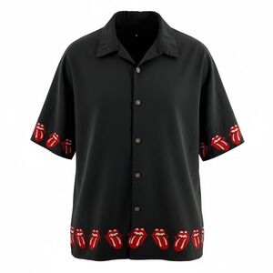 Rolling Stones Button Up Shirt Mens XL Black Excellent 2002 Dragonfly Logo Print